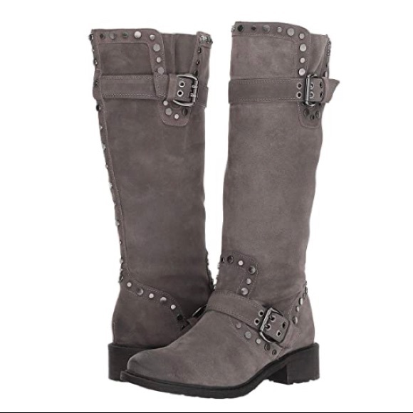 Sam Edelman Deryn Buckle Studded Suede Heeled Boot - Picture 2 of 10